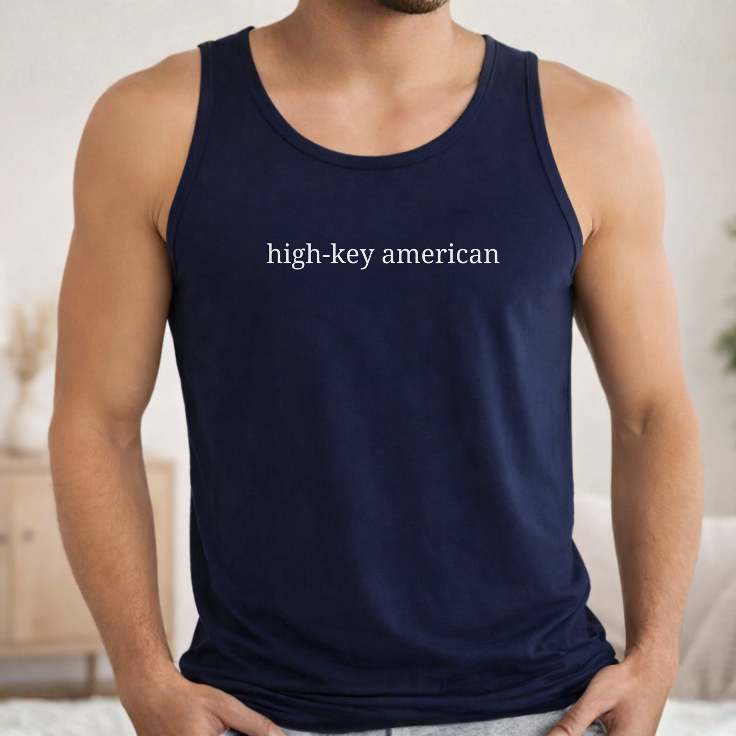High-Key American Typography Minimalist Tank Top | Unisex Bella+Canvas