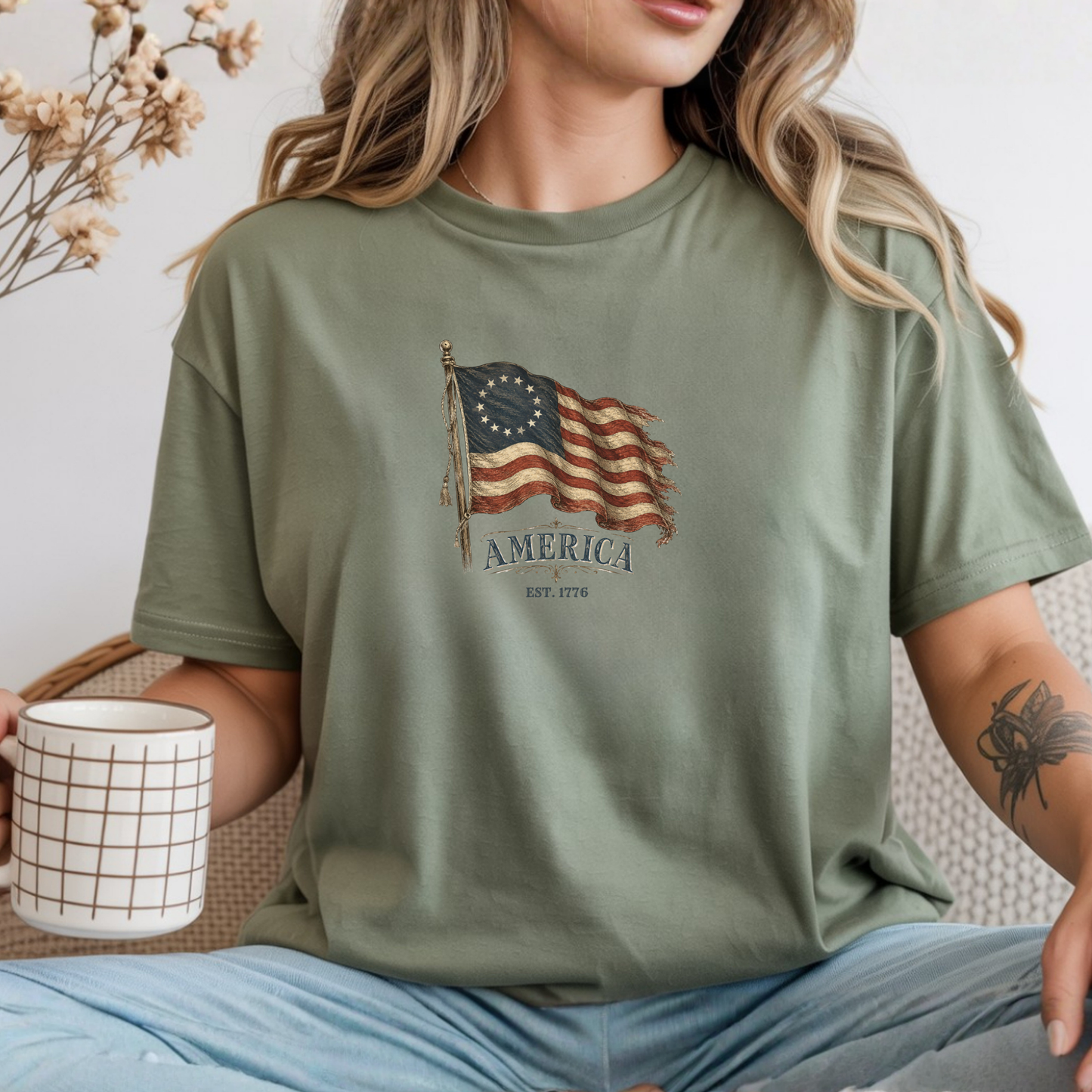 Distressed Founders Flag Tee | Comfort Colors Shirt