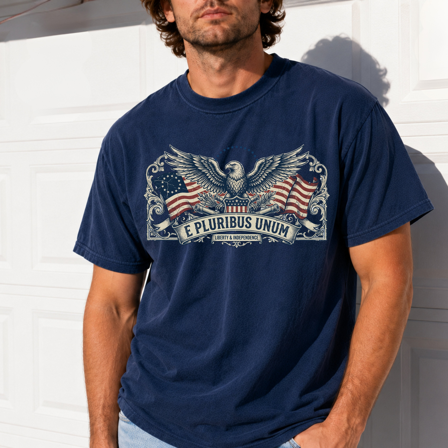 E Pluribus Unum Flag Red White Blue Tee | Comfort Colors Shirt