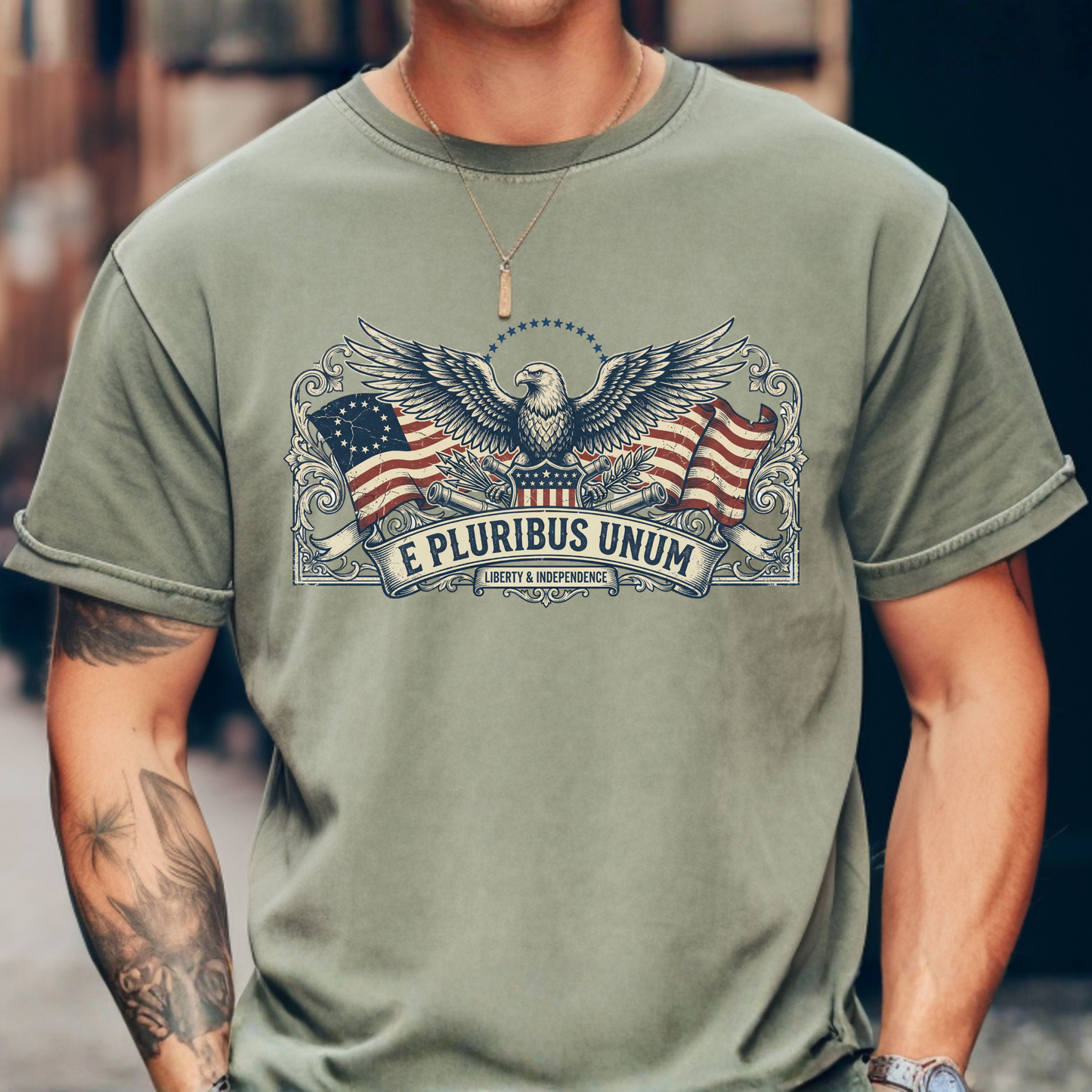 E Pluribus Unum Flag Red White Blue Tee | Comfort Colors Shirt