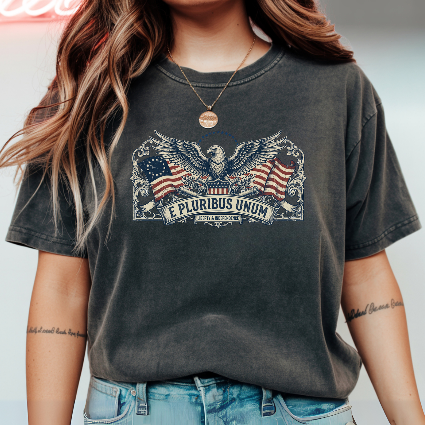 E Pluribus Unum Flag Red White Blue Tee | Comfort Colors Shirt