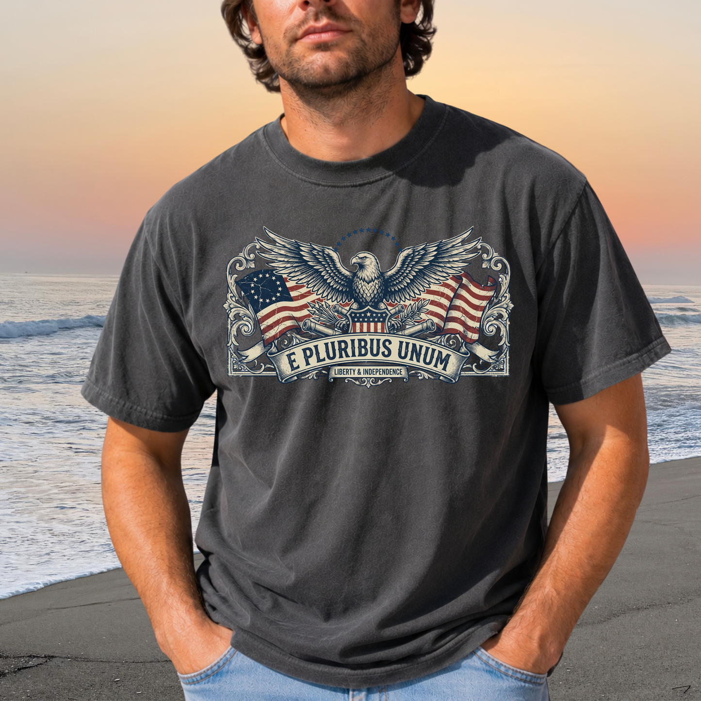 E Pluribus Unum Flag Red White Blue Tee | Comfort Colors Shirt