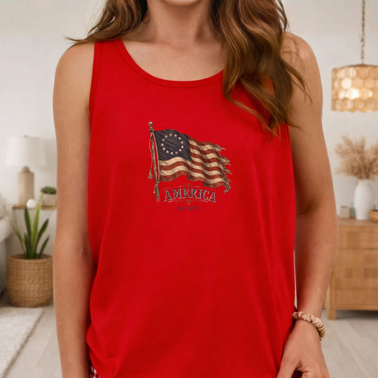 Distressed USA Founders Flag Tank Top | Unisex Bella+Canvas