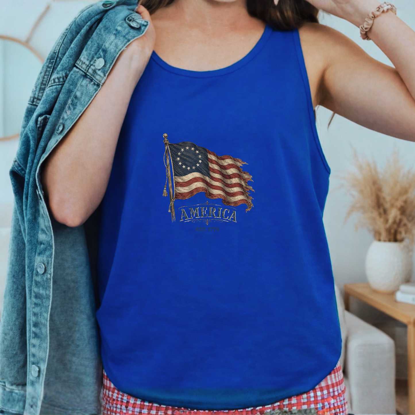 Distressed USA Founders Flag Tank Top | Unisex Bella+Canvas