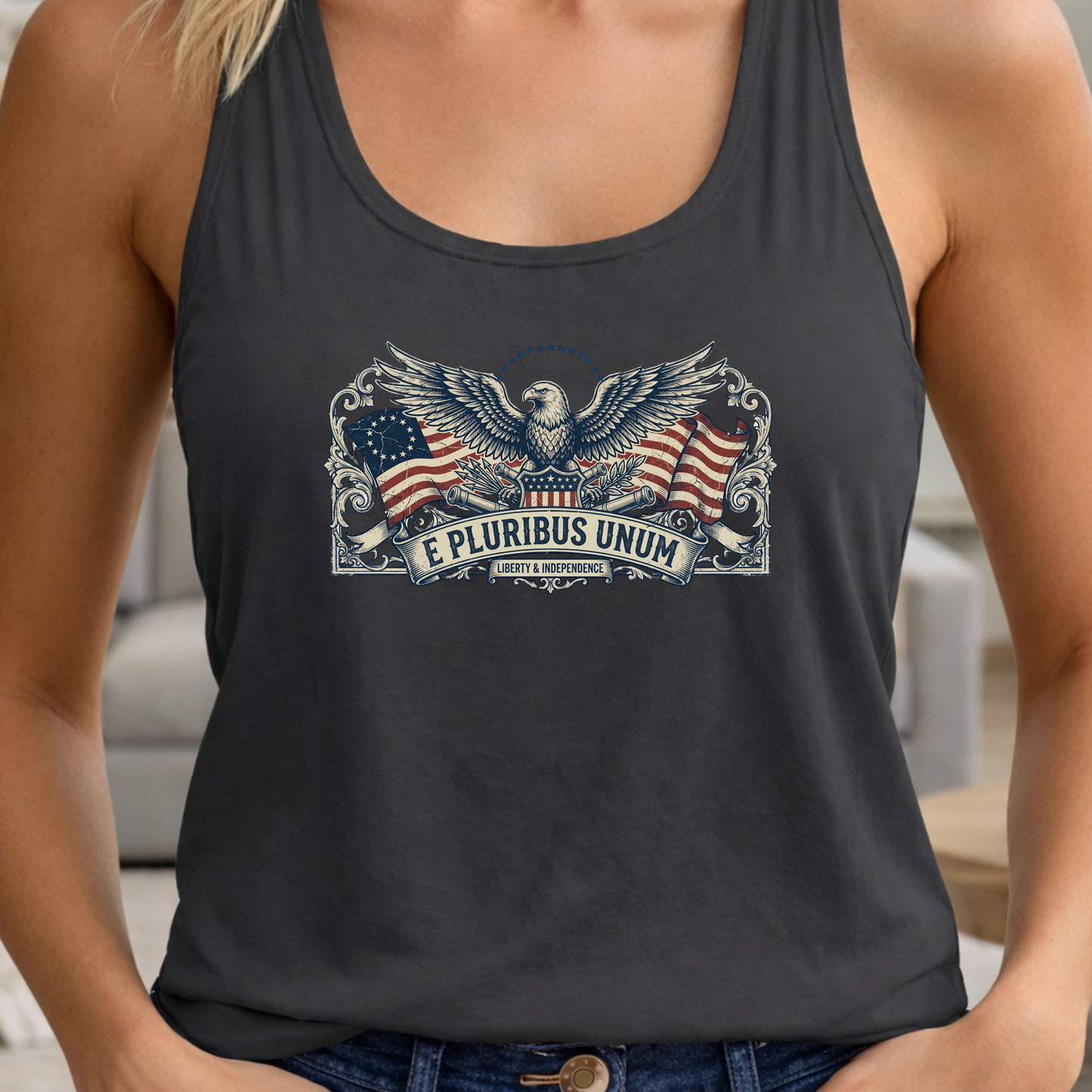 E Pluribus Unum Flag America 250 Tank Top | Unisex Bella+Canvas