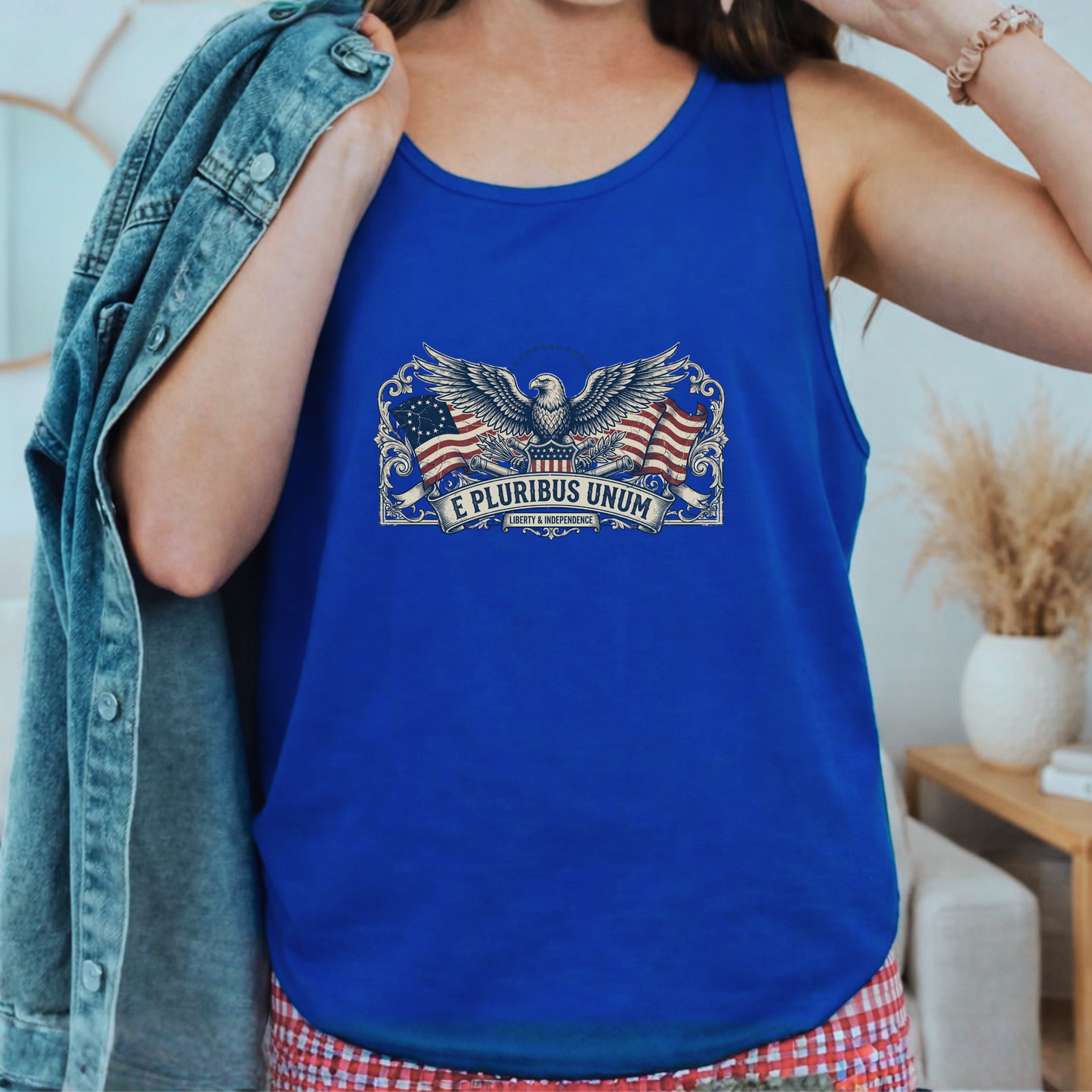 E Pluribus Unum Flag America 250 Tank Top | Unisex Bella+Canvas