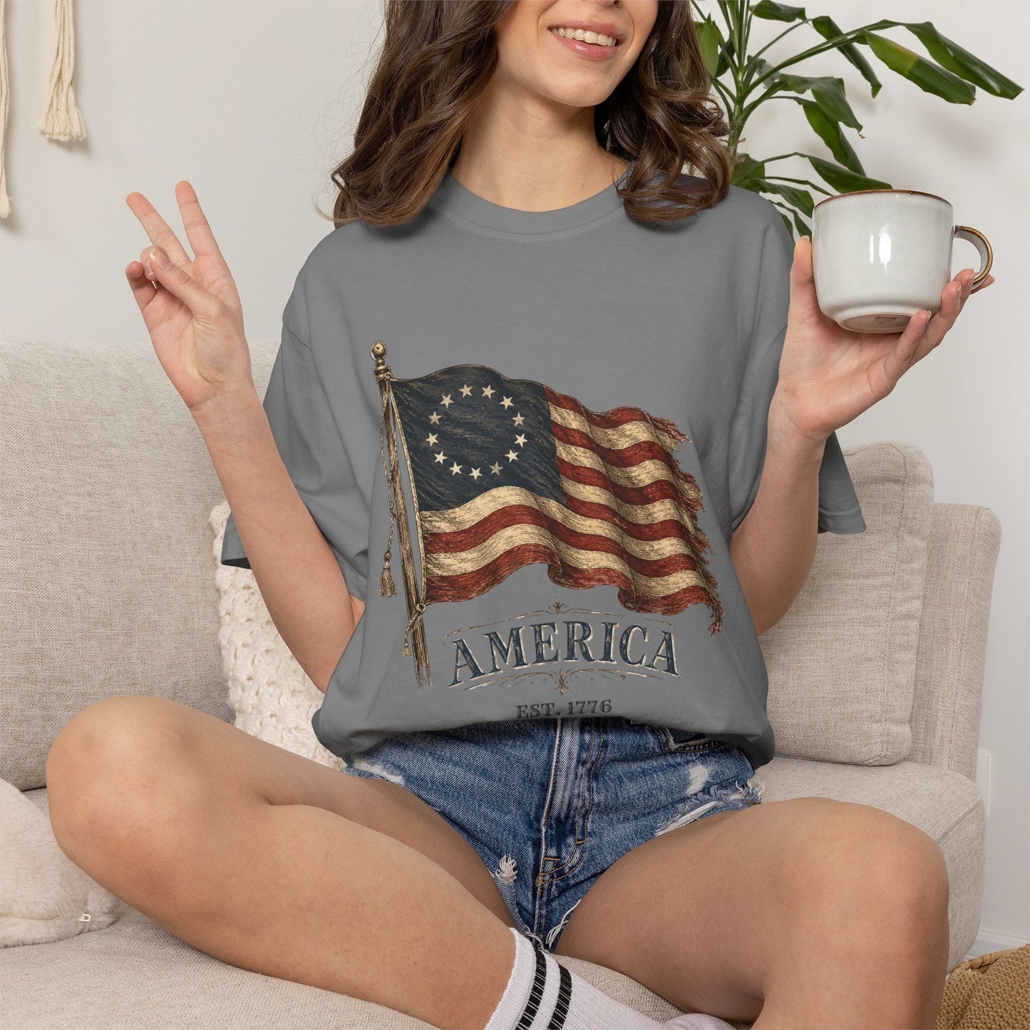 Distressed Founders Flag Tee | Comfort Colors Shirt