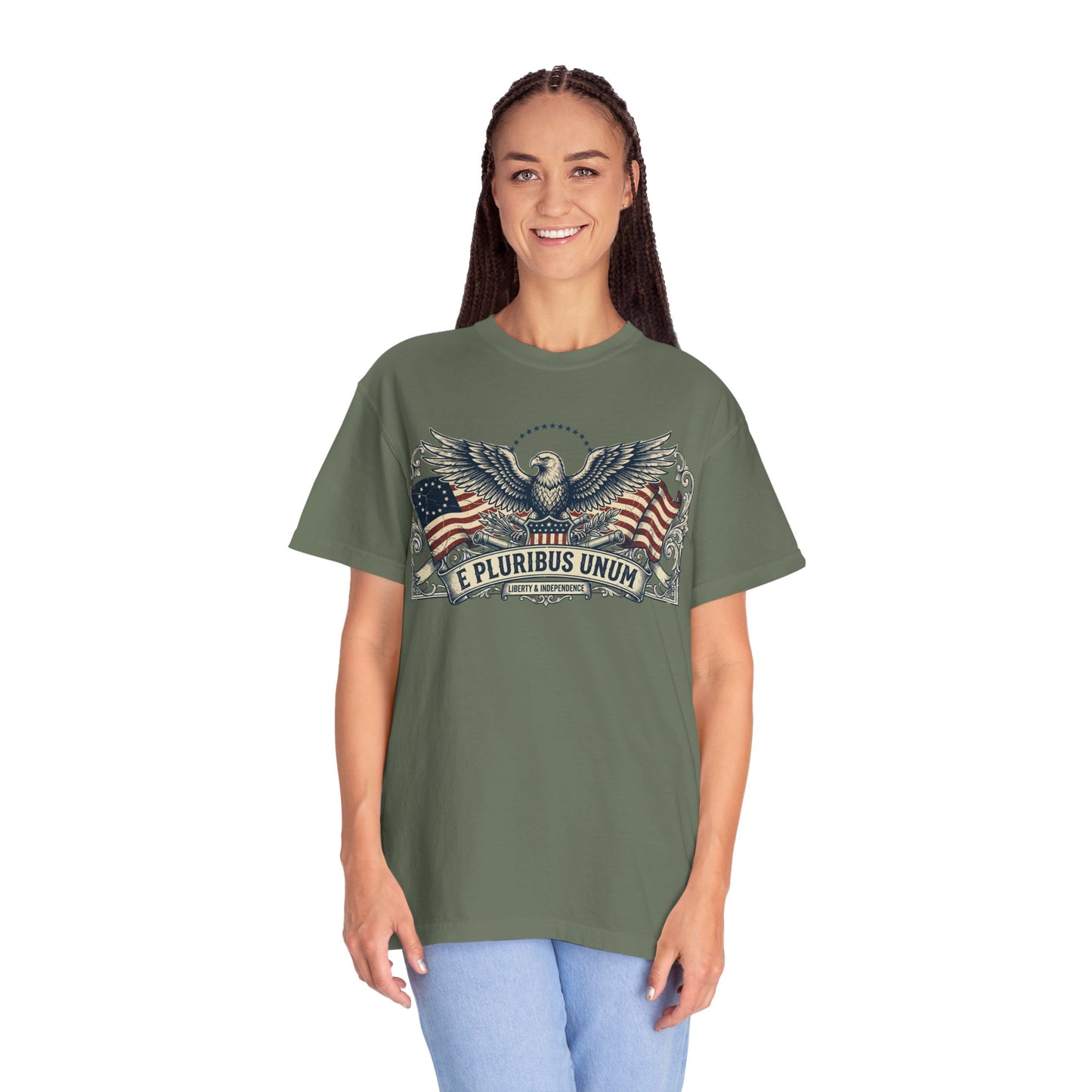 E Pluribus Unum Flag Red White Blue Tee | Comfort Colors Shirt