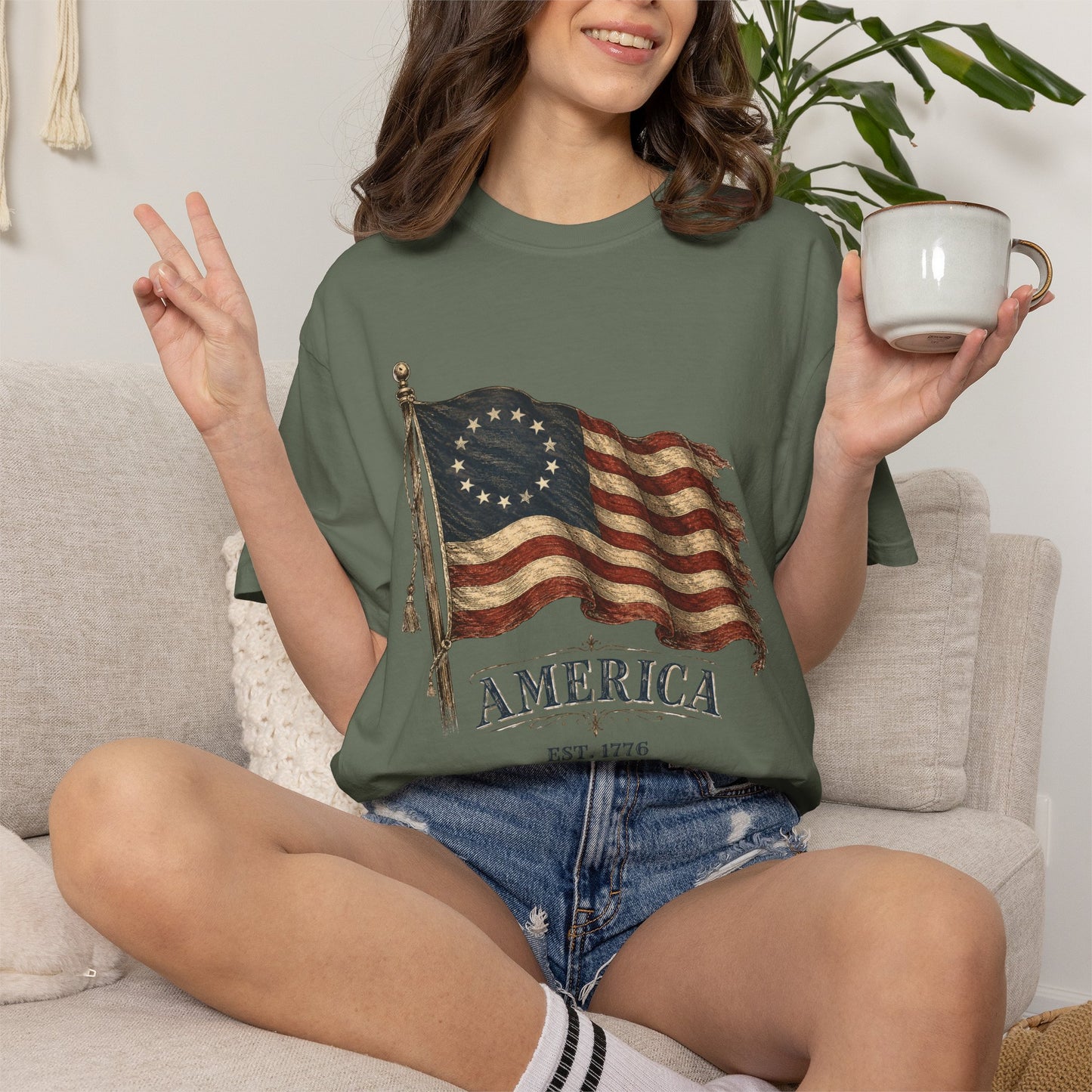 Distressed Founders Flag Tee | Comfort Colors Shirt